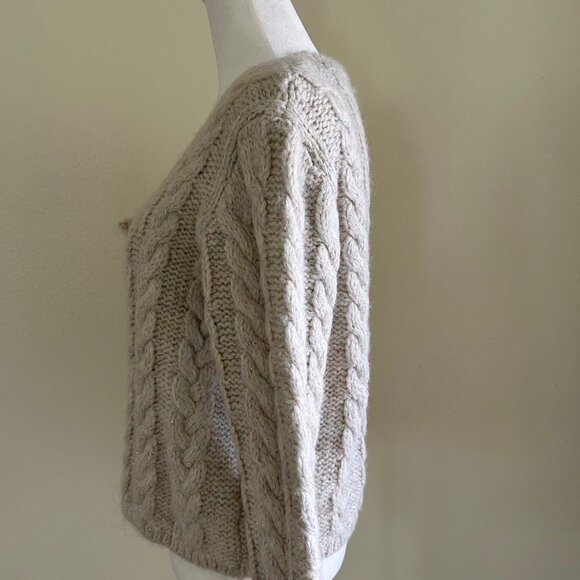 ZARA Cable Knit Cardigan Sweater SZL Cream Sparkle Threads Gem Button Chunky - Picture 4 of 11